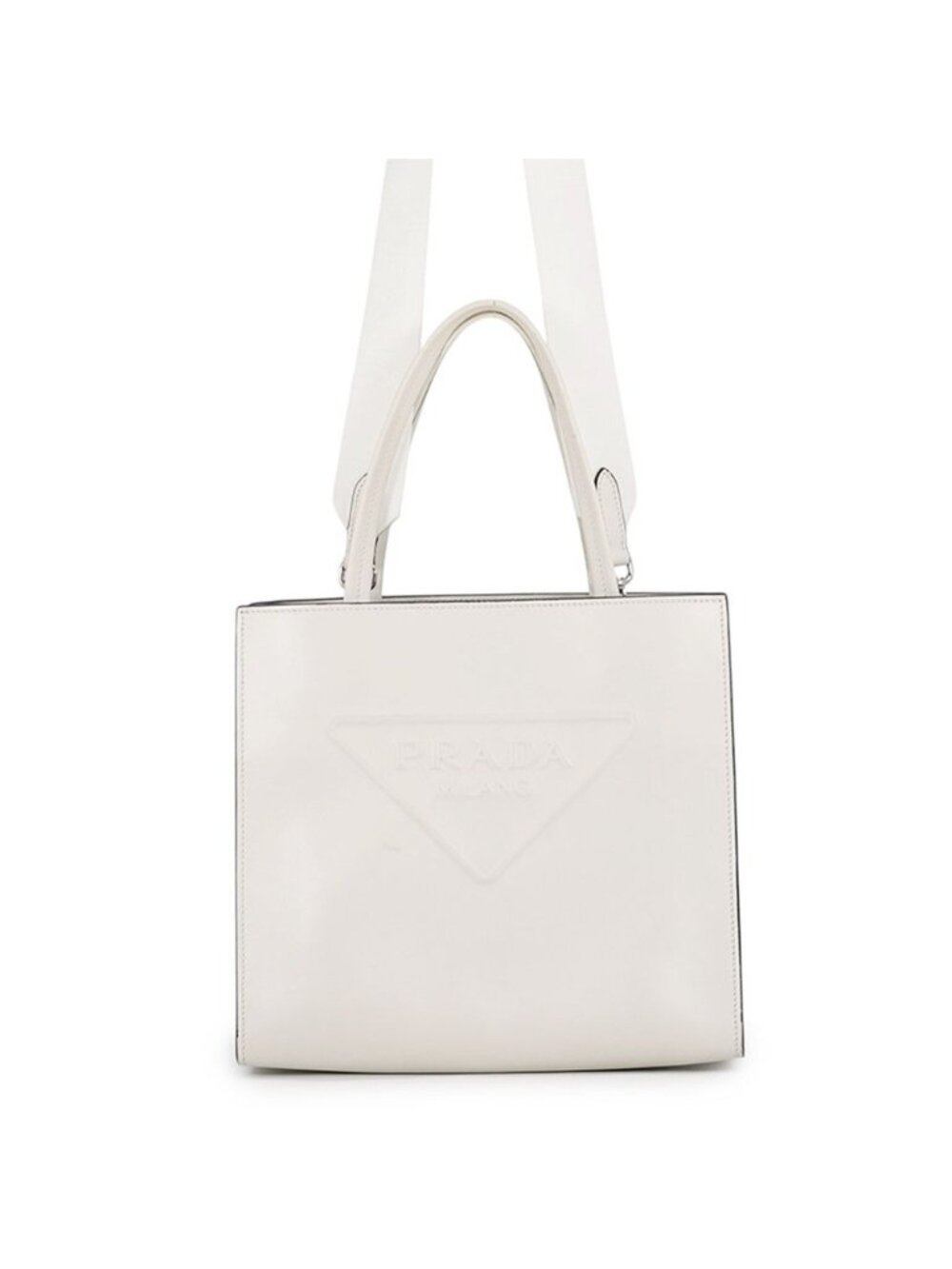Prada Embossed Triangle Logo Leather 2-Way White Handbag